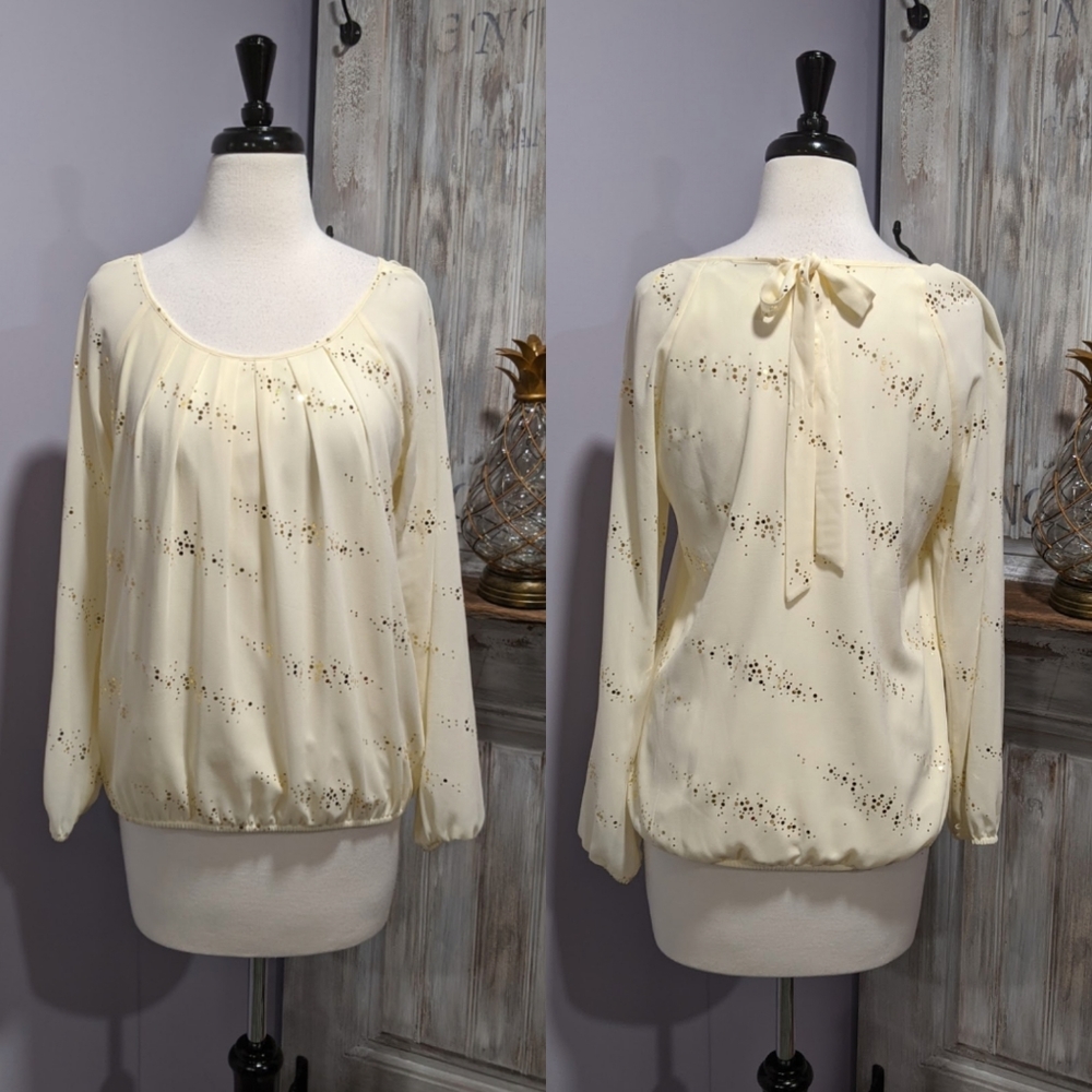 💛SOLD💛Notations blouse, cream w/gold dots - Picture 1 of 8